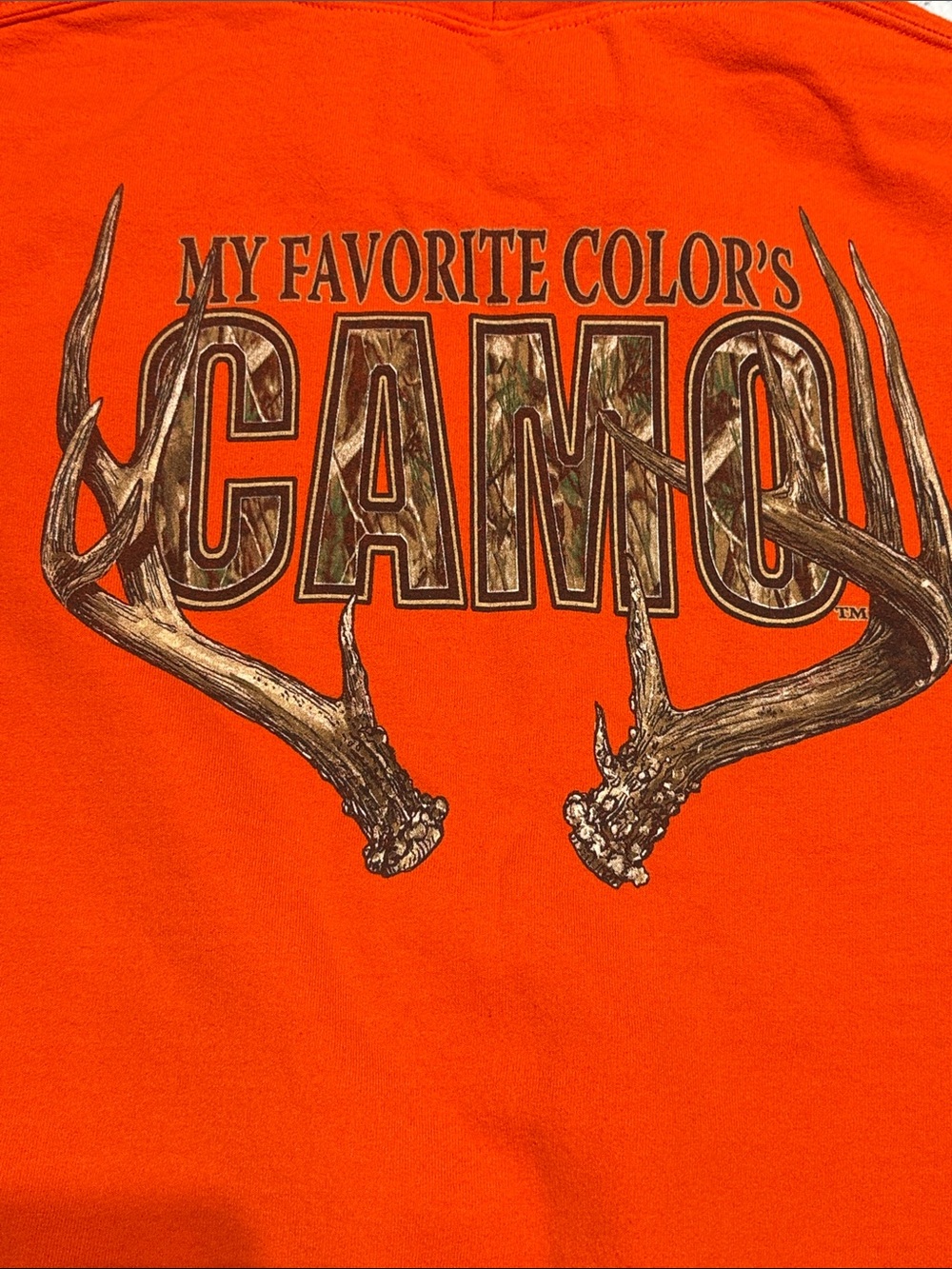 Gildan Orange My Favorite Color is Camo Graphic Sweatshirt with Antlers, Hunter
